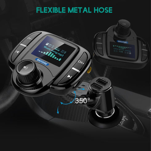 Bluetooth FM Transmitter (Upgraded Version),Wireless Radio Adapter Car Kit W 1.44 Inch Display Supports TF/SD Card and USB Car Charger for All Sma...